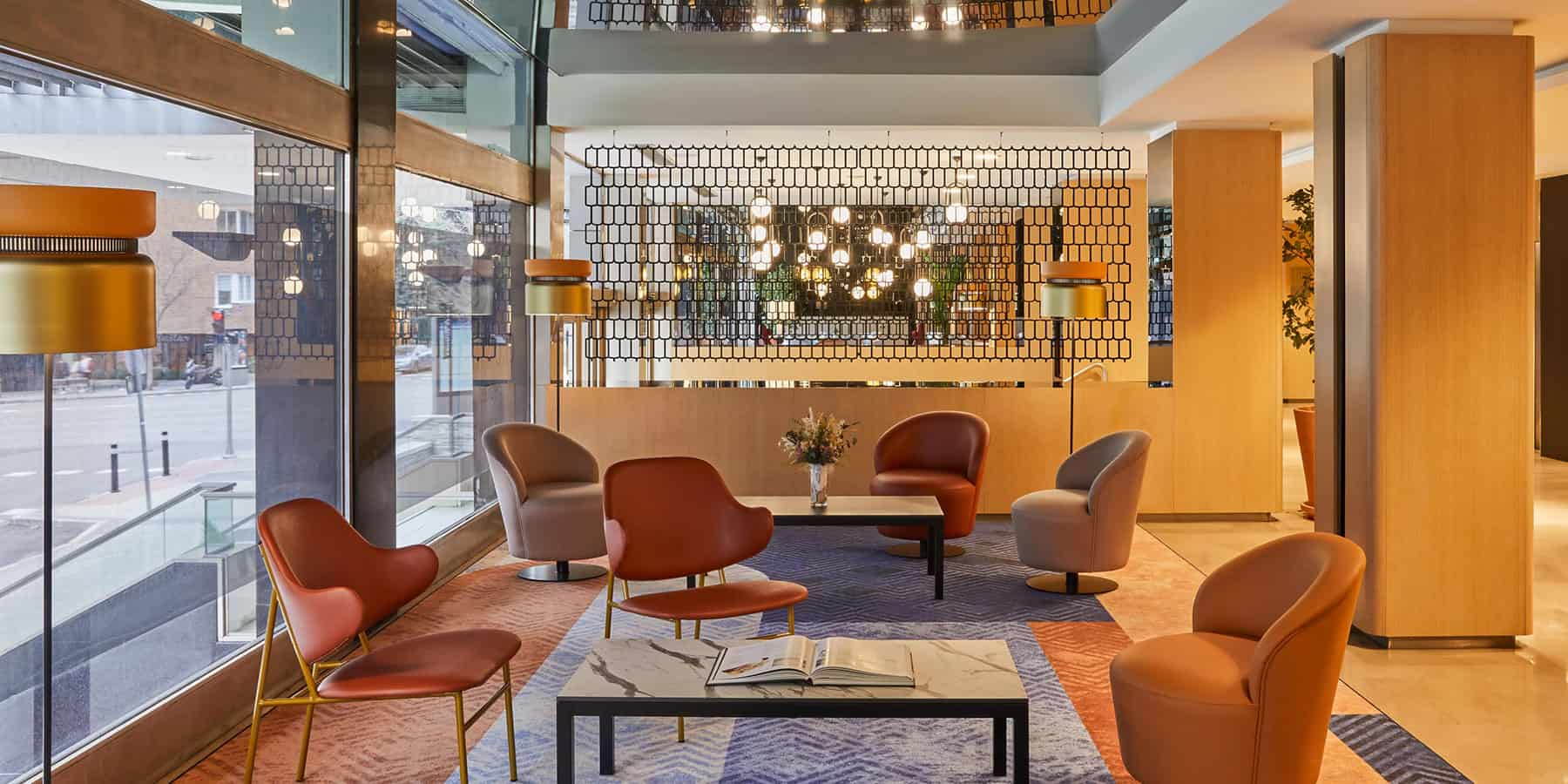 Crowne Plaza Madrid Modern Hotel Lobby With Stylish Seating